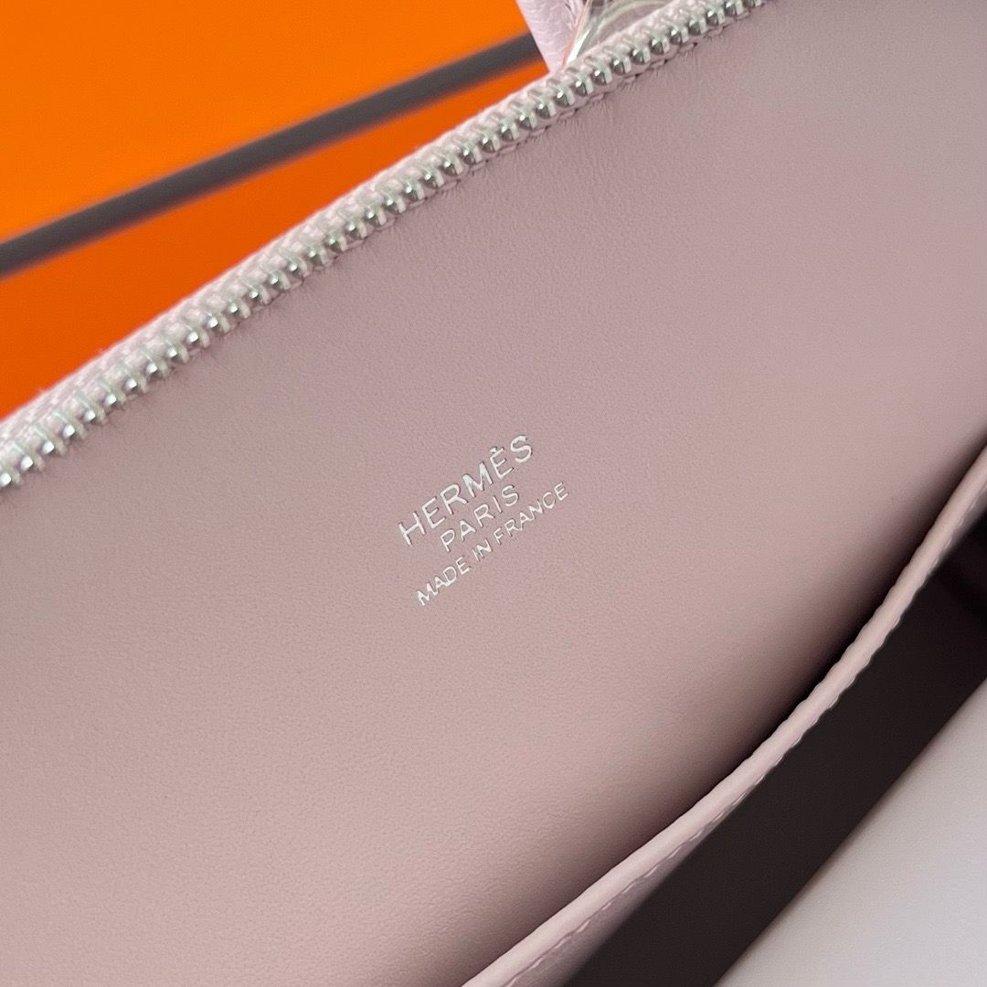 Hermes Bolide 1923 Mini Handmade Bag In Mauve Pale Chevre Mysore Leather - Image 8