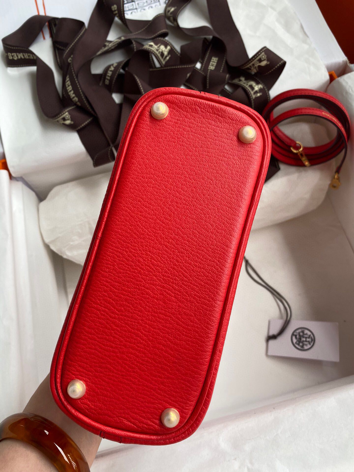 Hermes Bolide 1923 Mini Handmade Bag In Red Chevre Mysore Leather - Image 4