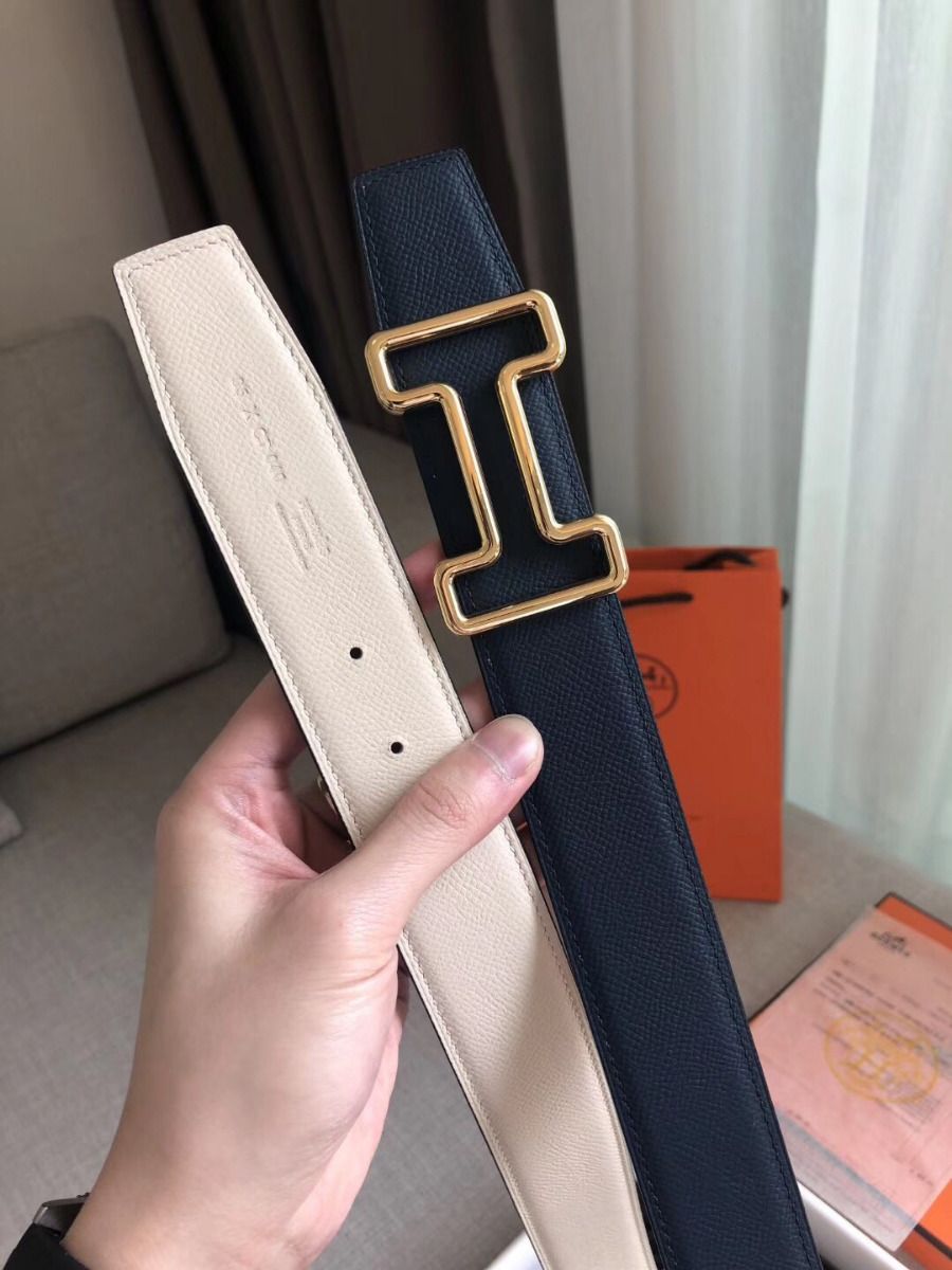 Hermes Tonight 38MM Reversible Belt In Navy/White Epsom Leather - Image 3