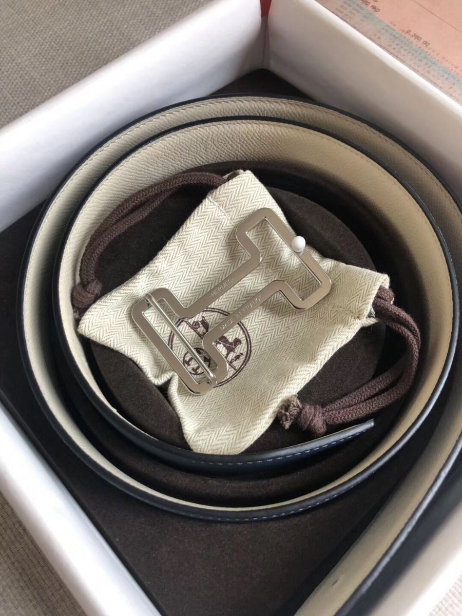 Hermes Tonight 38MM Reversible Belt In Navy/White Epsom Leather - Image 5