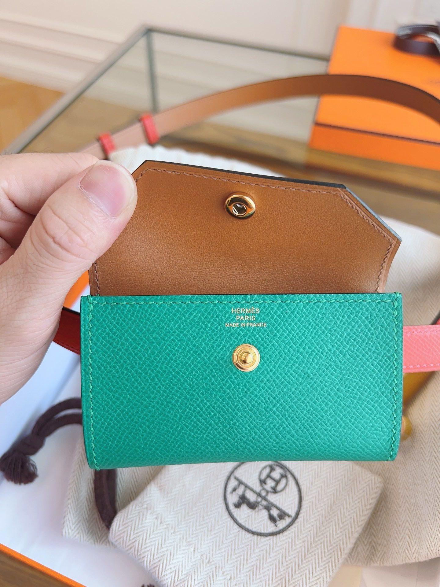 Hermes Kelly Pocket 18 Belt in Piment and Blue Paon Epsom Calfskin - Image 5