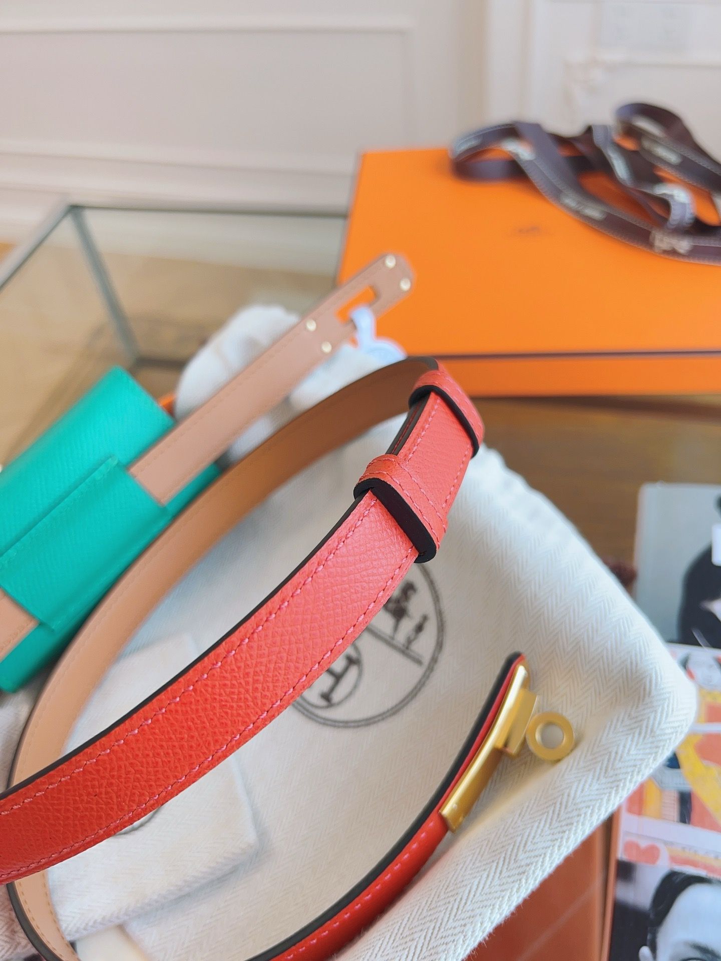 Hermes Kelly Pocket 18 Belt in Piment and Blue Paon Epsom Calfskin - Image 8