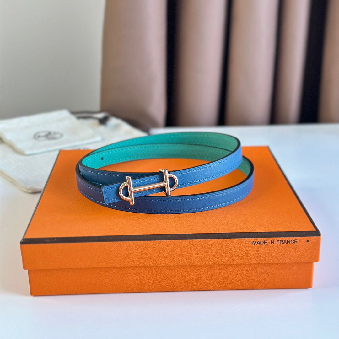 Hermes Gamma 13mm Belt in Green Epsom Leather and Blue Swift Leather - Image 5