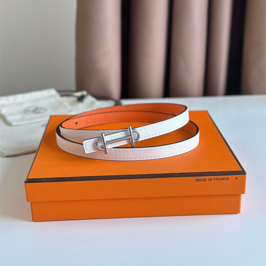 Hermes Gamma 13mm Belt in Orange Epsom Leather and White Swift Leather - Image 6