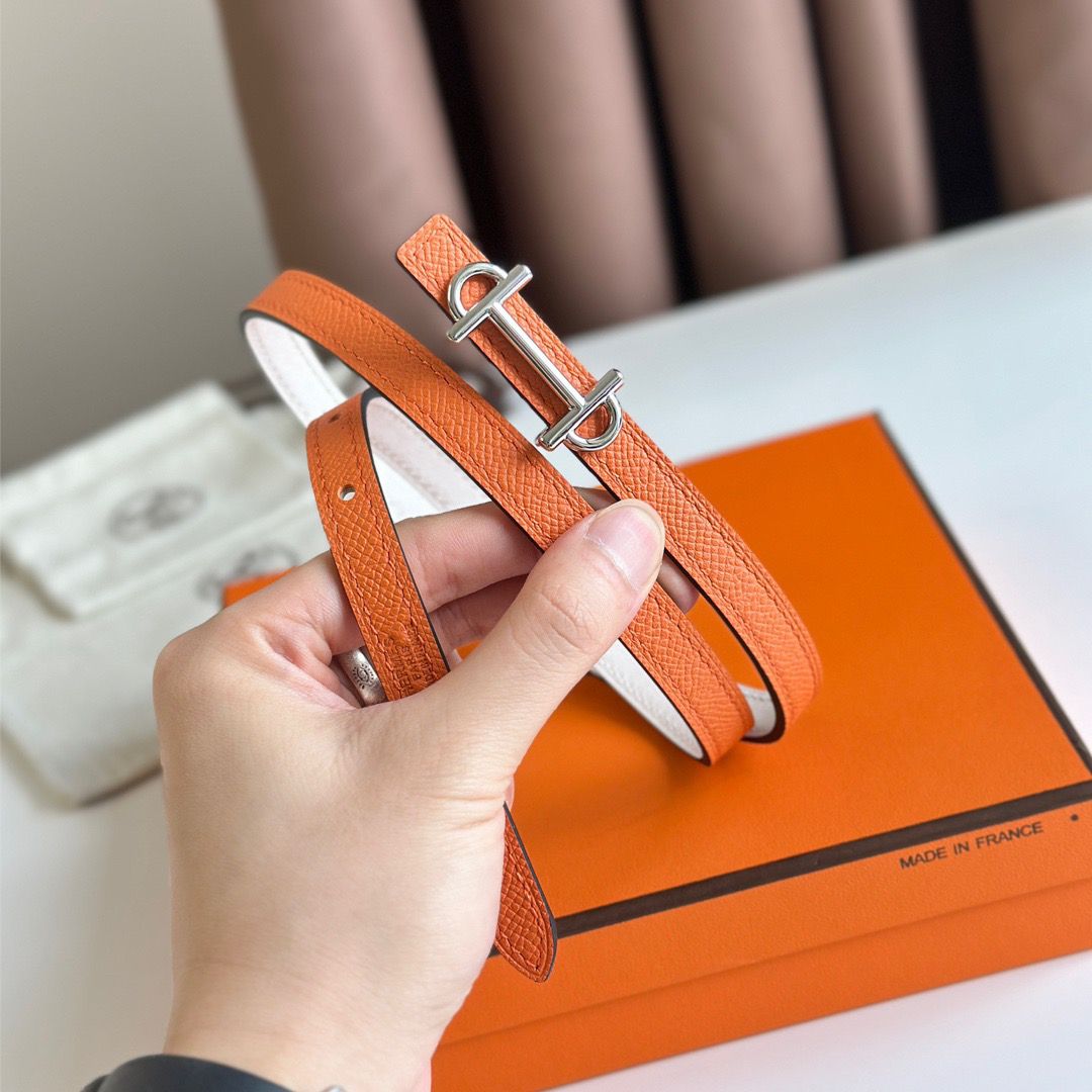 Hermes Gamma 13mm Belt in Orange Epsom Leather and White Swift Leather - Image 7