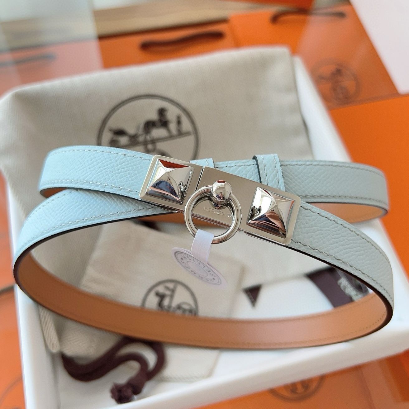 Hermes Rivale 18 Belt in Blue Brume Epsom Calfskin