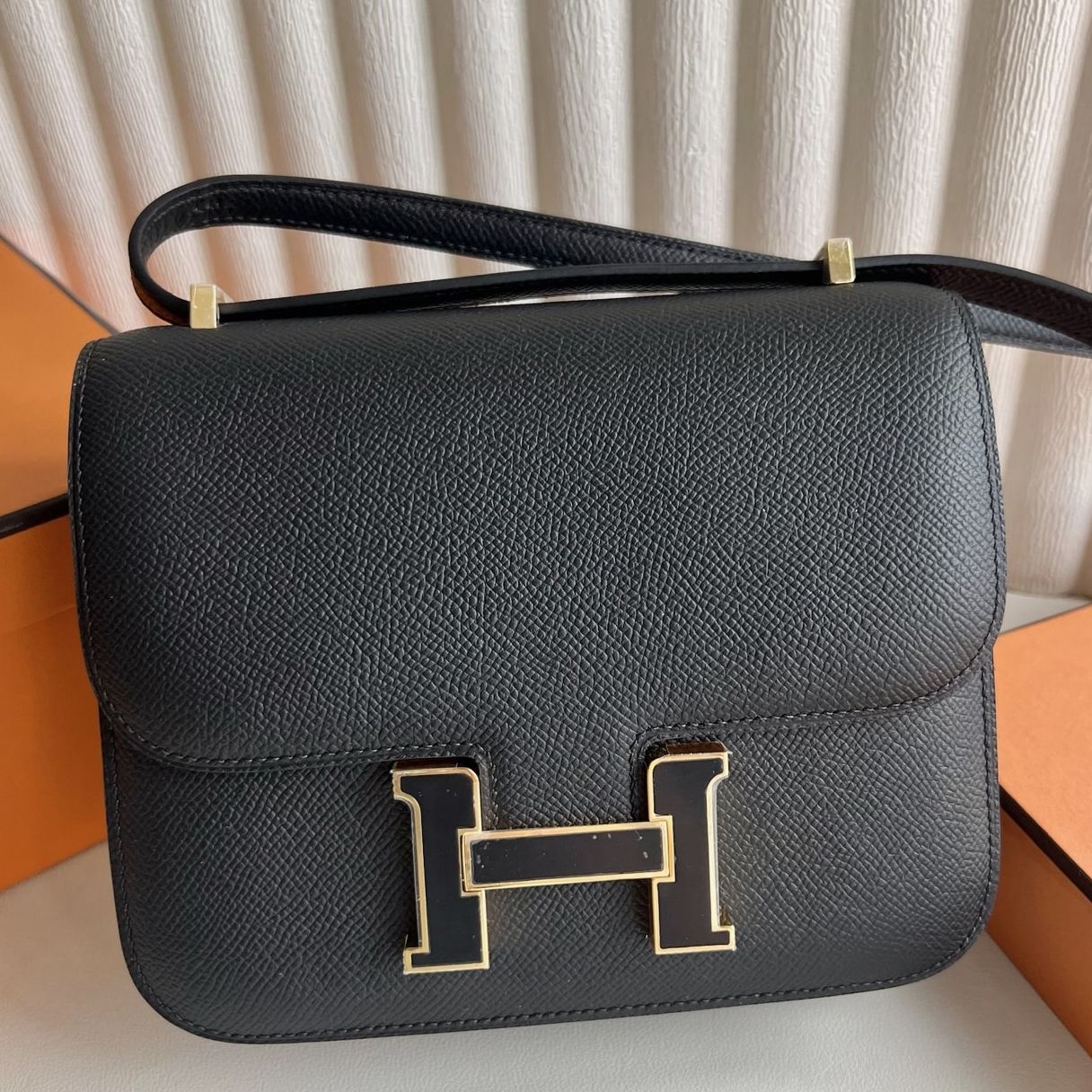 Hermes Constance Enamel 18 Handmade Bag in Black Epsom Calfskin