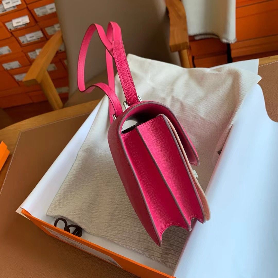 Hermes Constance Enamel 18 Handmade Bag In Rose Mexico Epsom Calfskin - Image 7