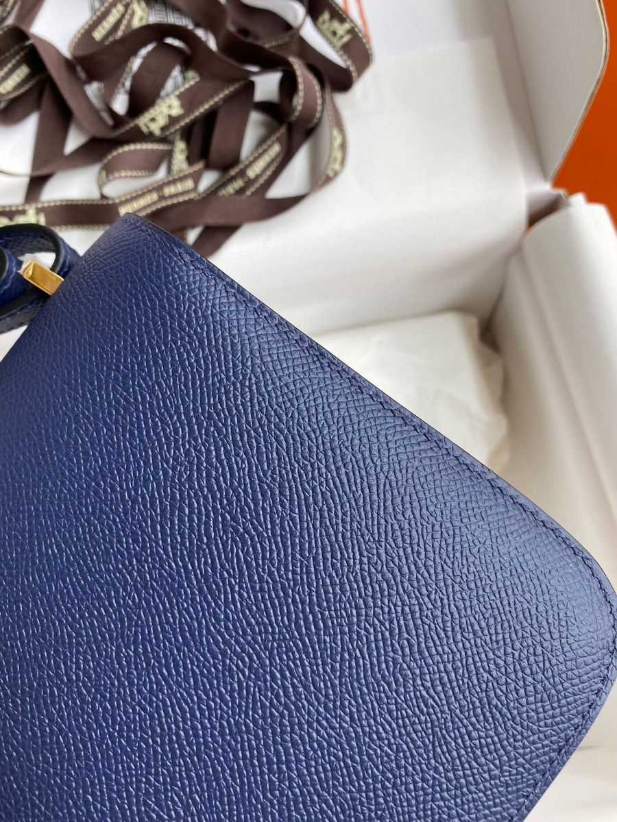 Hermes Constance 18 Handmade Bag In Blue Saphir Epsom Calfskin - Image 5