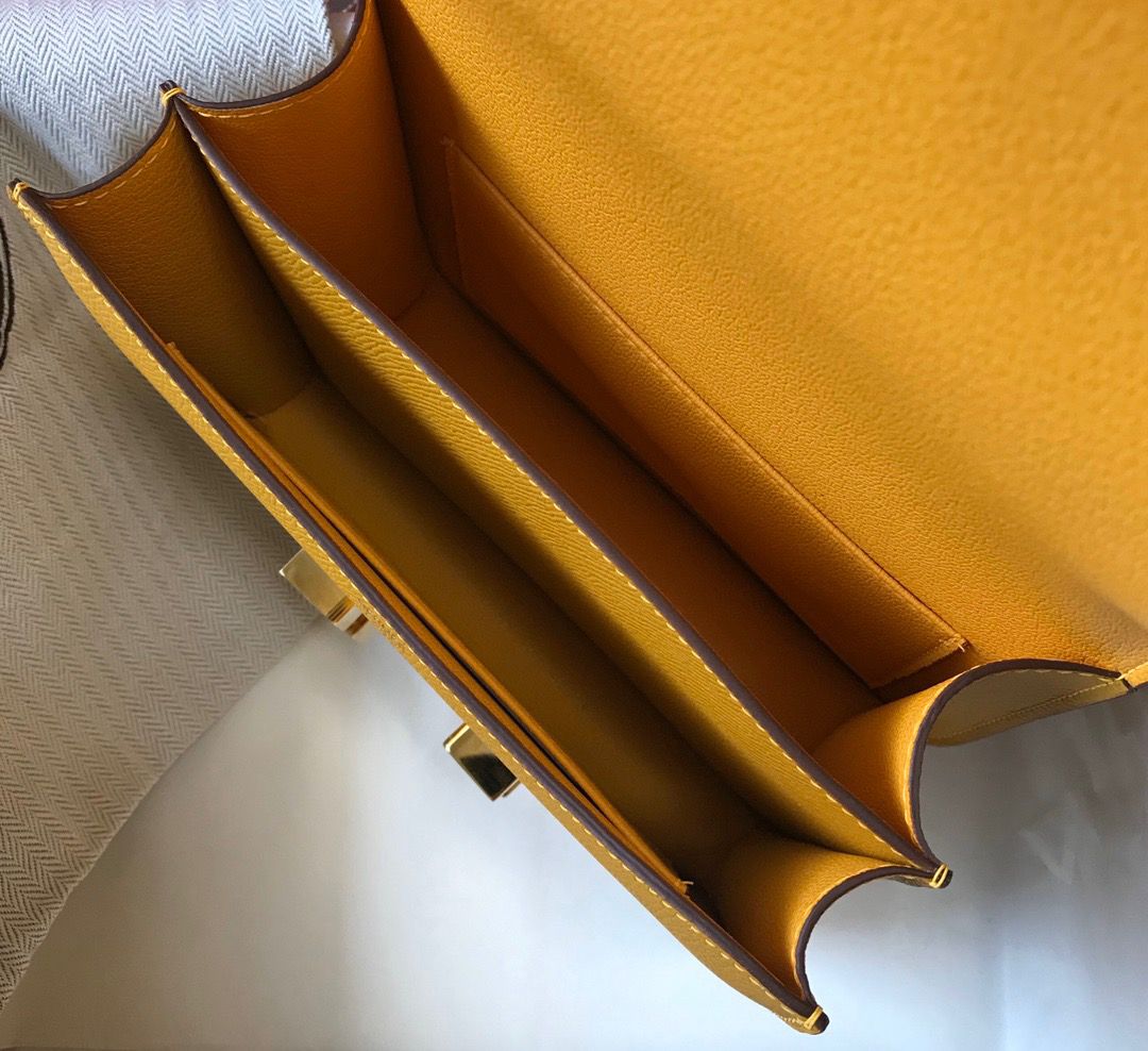Hermes Constance 18 Handmade Bag In Jaune Ambre Epsom Calfskin - Image 12