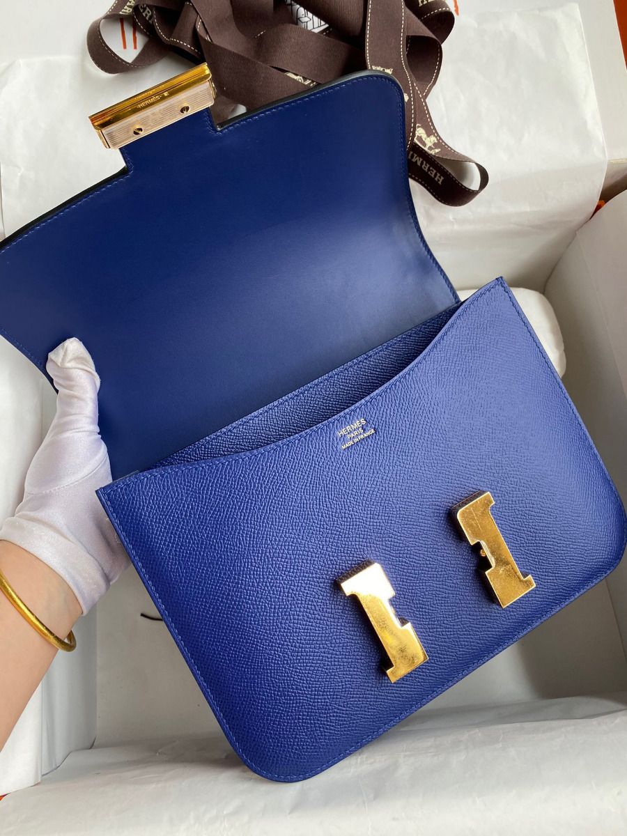 Hermes Constance 24 Handmade Bag In Blue Electric Epsom Calfskin - Image 6