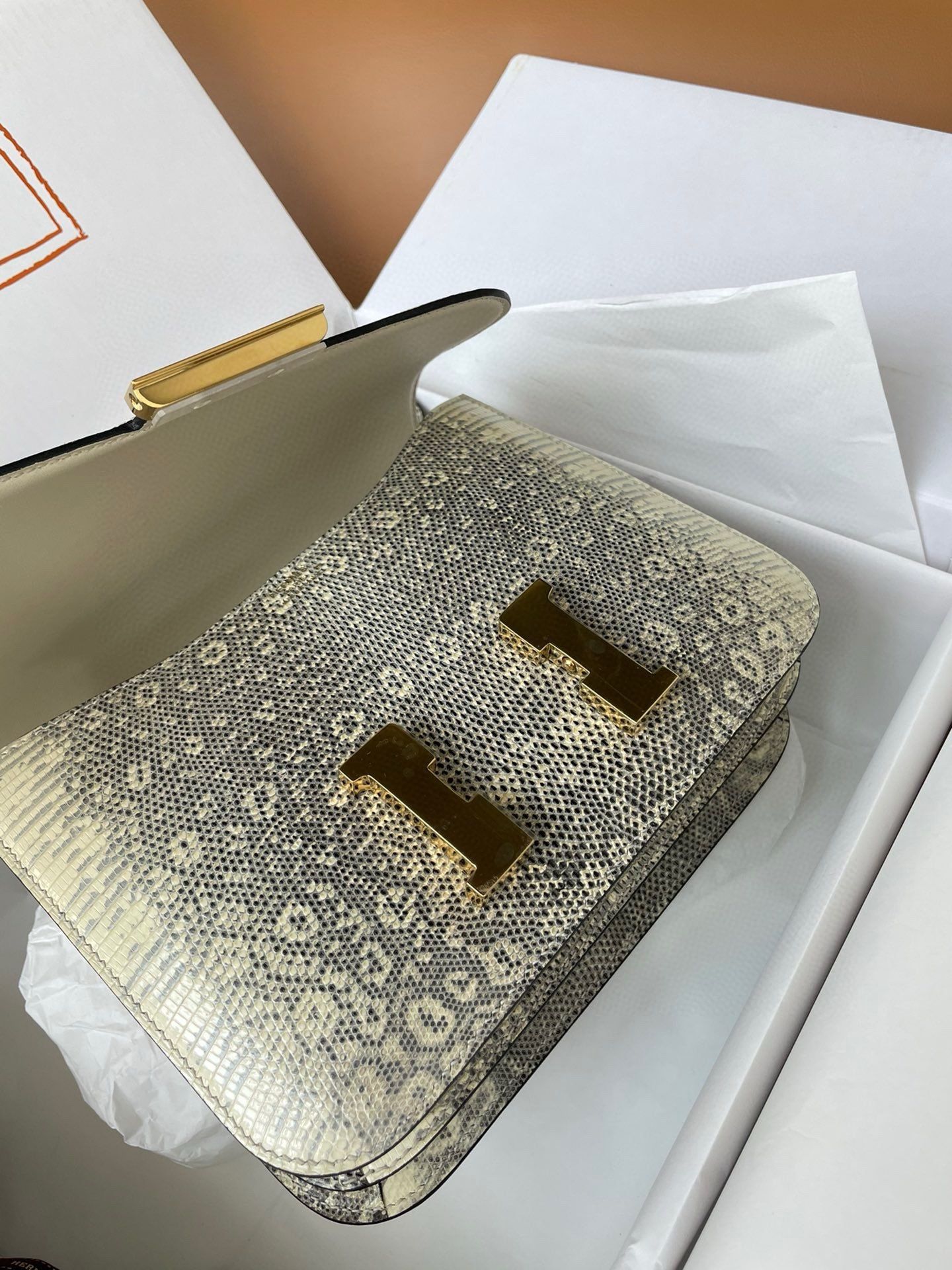 Hermes Constance 24 Handmade Bag in Ombre Natural Lizard Skin - Image 8