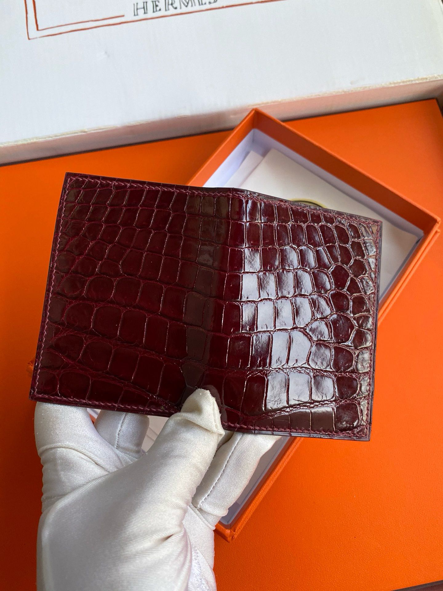 Hermes MC² Euclide Card Holder in Bordeaux Shiny Alligator Leather - Image 7