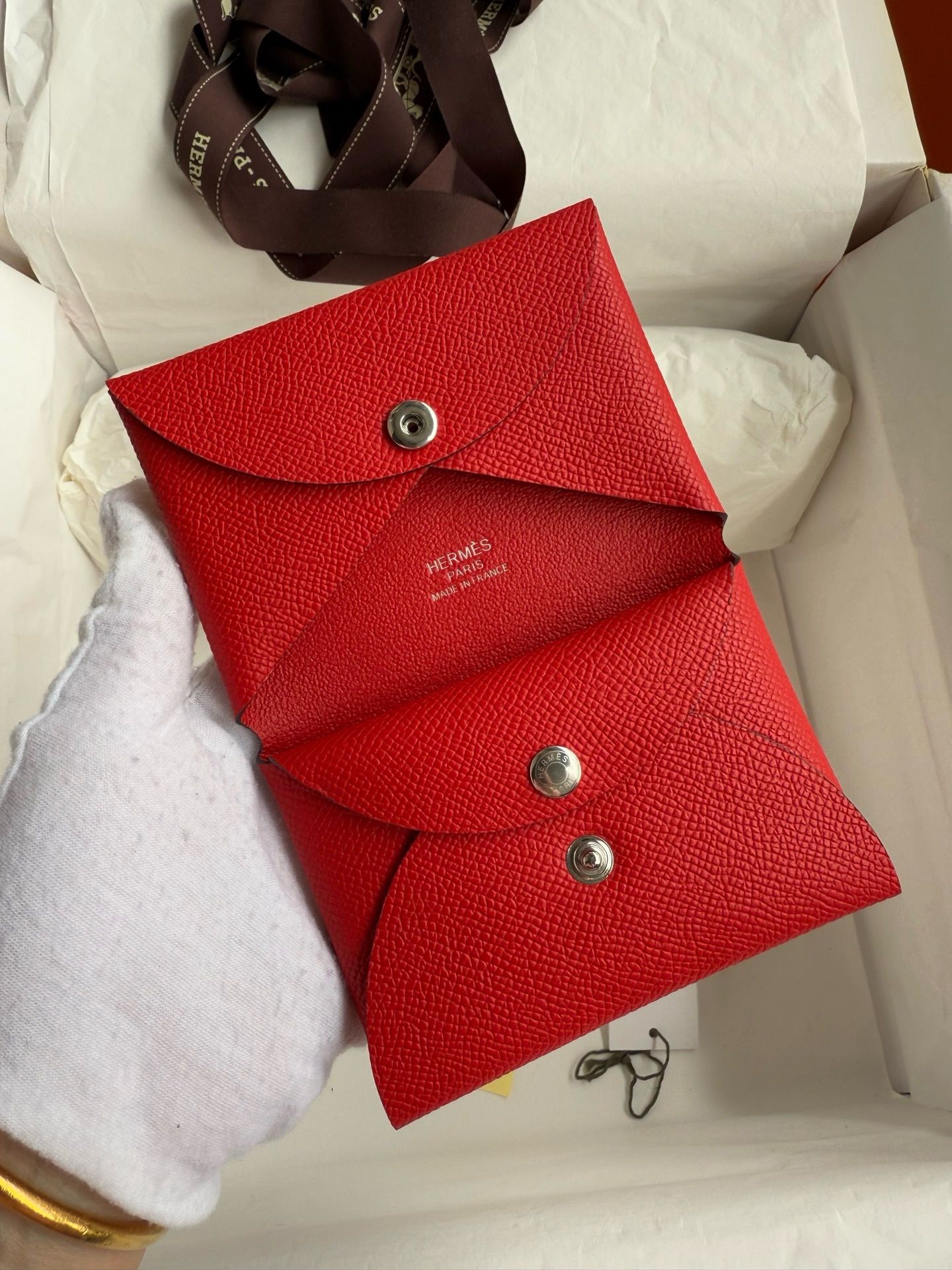 Hermes Calvi Duo Card Holder in Red Epsom Calfskin - Image 3