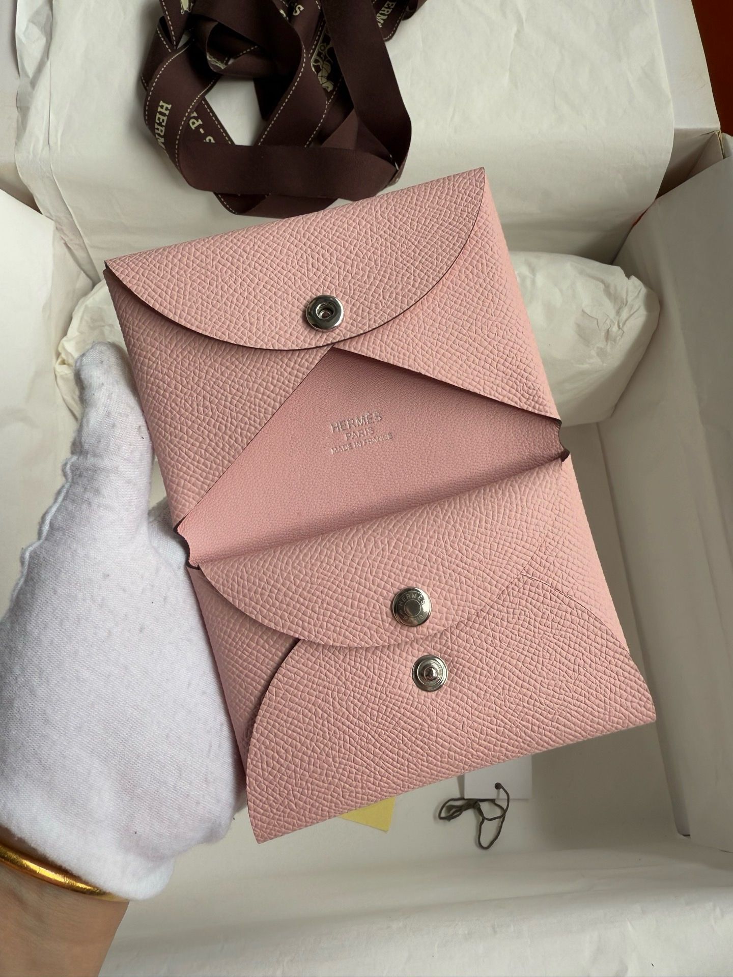 Hermes Calvi Duo Card Holder in Rose Sakura Epsom Calfskin - Image 3