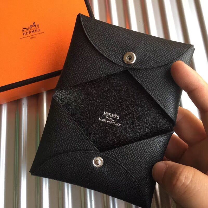 Hermes Calvi Card Holder In Black Epsom Leather - Image 4
