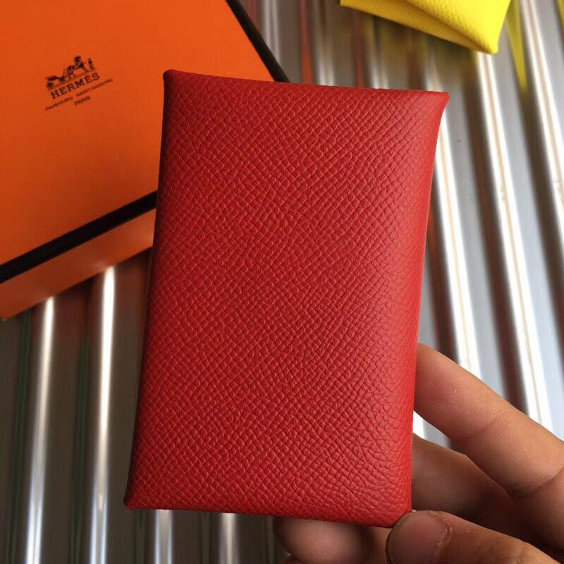 Hermes Calvi Card Holder In Red Epsom Leather - Image 7