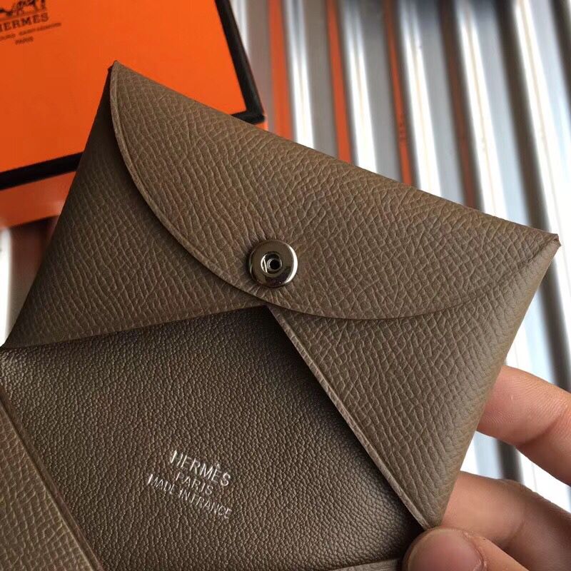 Hermes Calvi Card Holder In Taupe Epsom Leather - Image 6