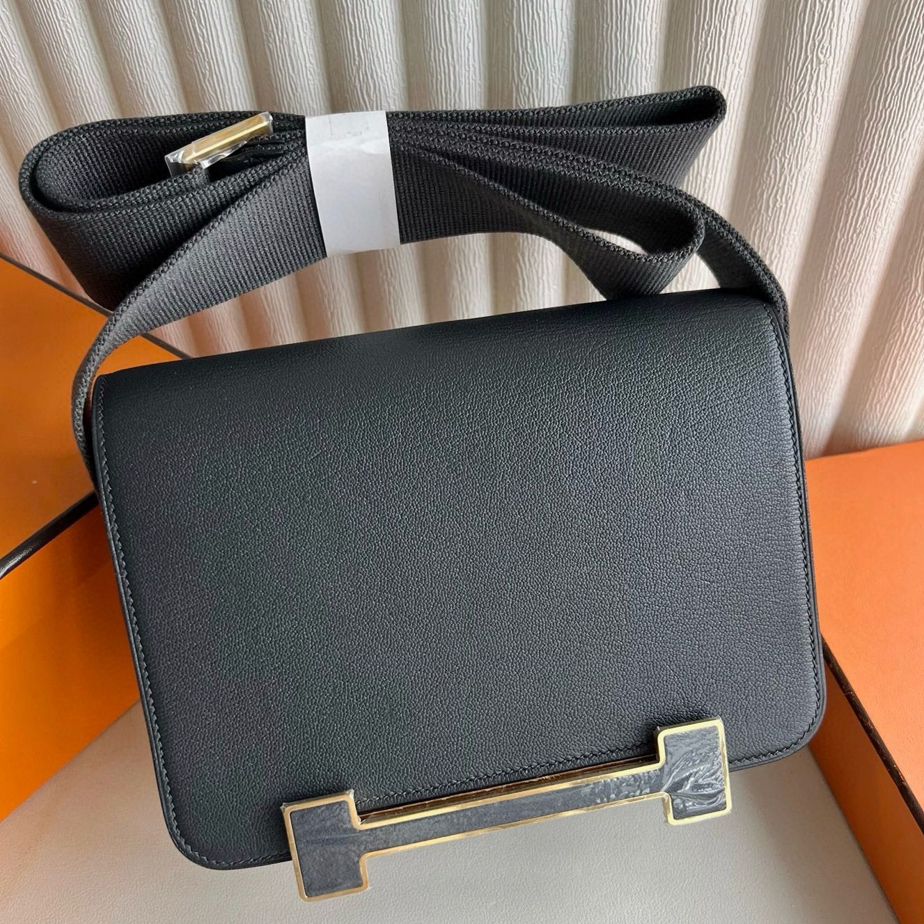 Hermes Geta Handmade Bag in Graphite Chevre Mysore Leather