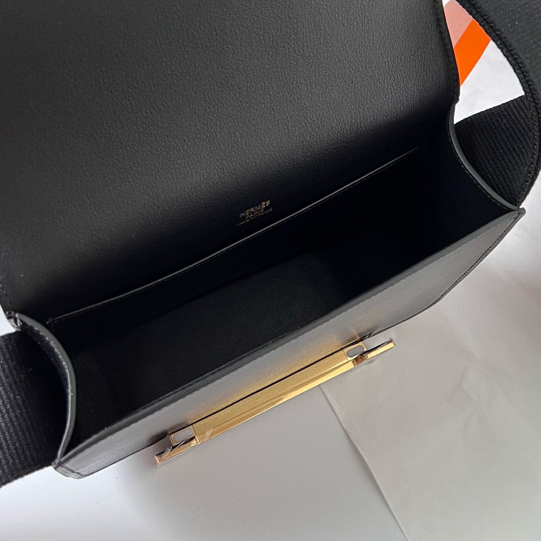 Hermes Geta Handmade Bag In Black Chevre Mysore Leather - Image 10