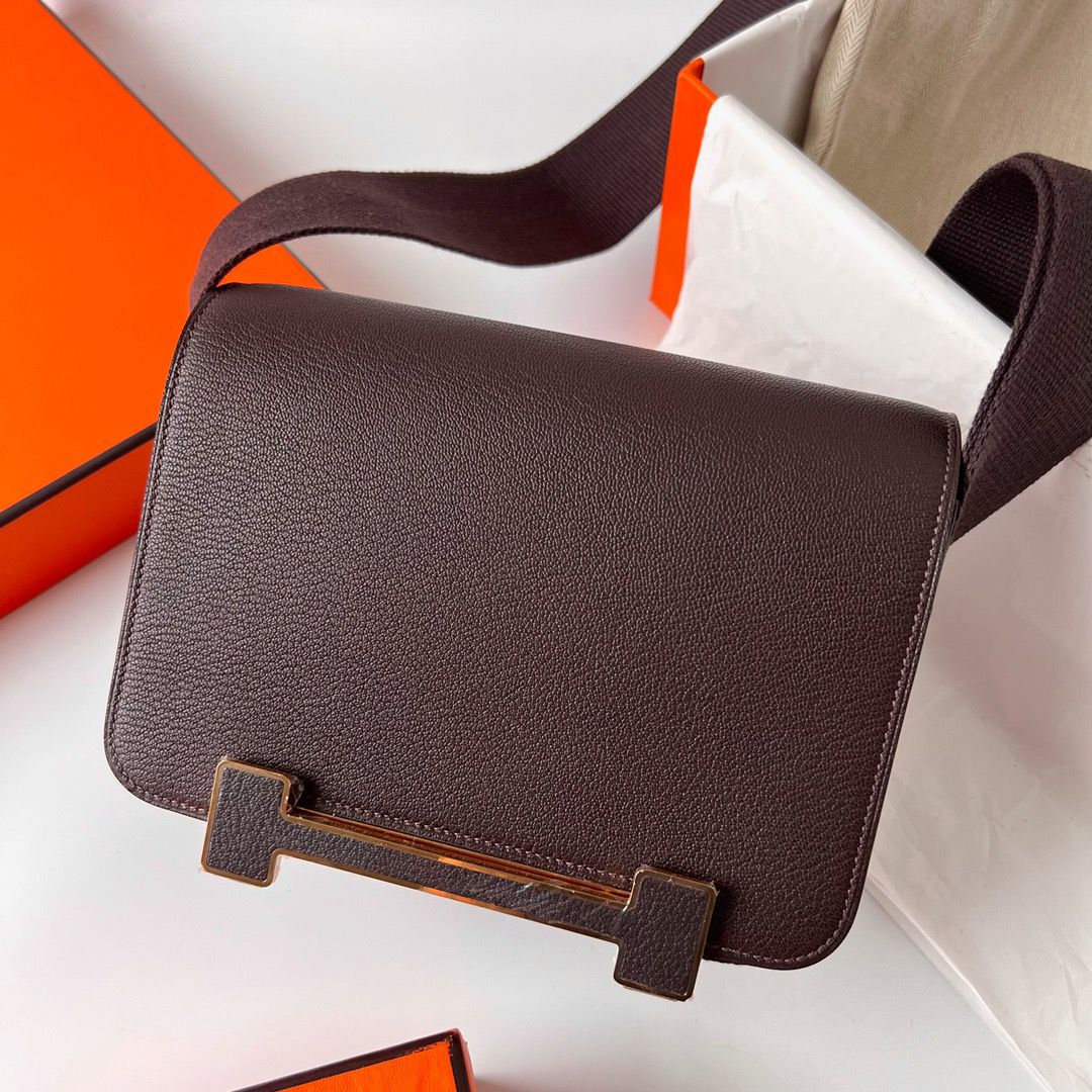 Hermes Geta Handmade Bag In Rouge Sellier Chevre Mysore Leather - Image 3