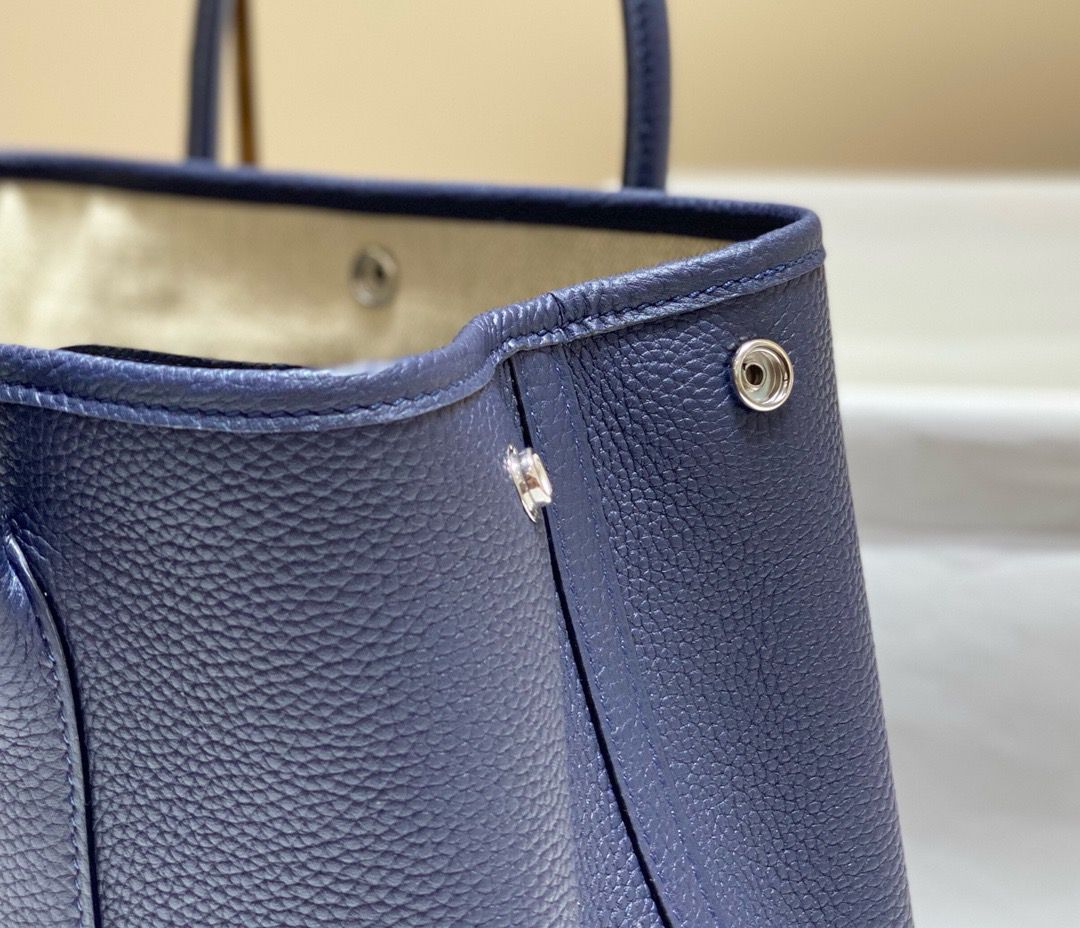 Hermes Garden Party 30 Bag In Blue Saphir Taurillon Leather - Image 7