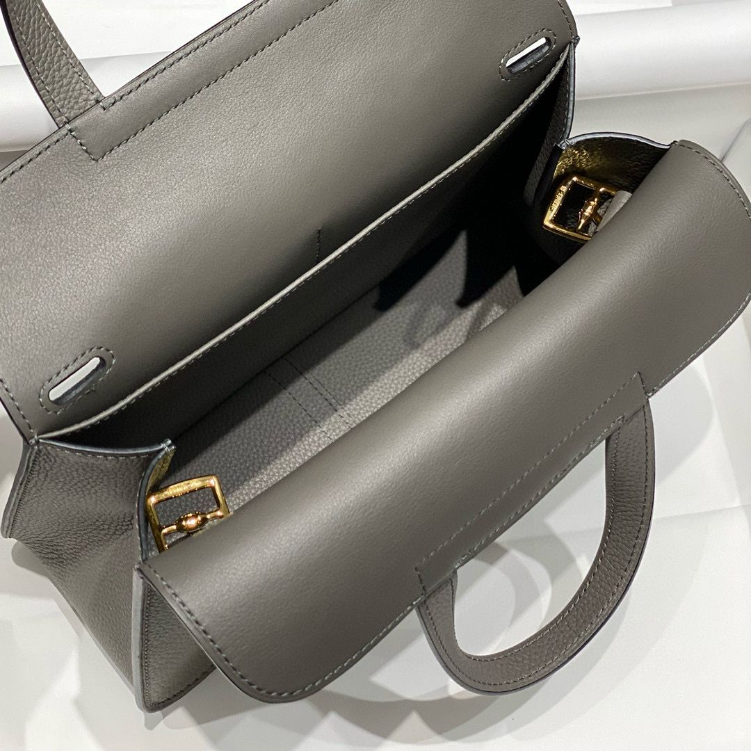 Hermes Halzan 25 Bag in Gris Meyer Clemence Leather - Image 9