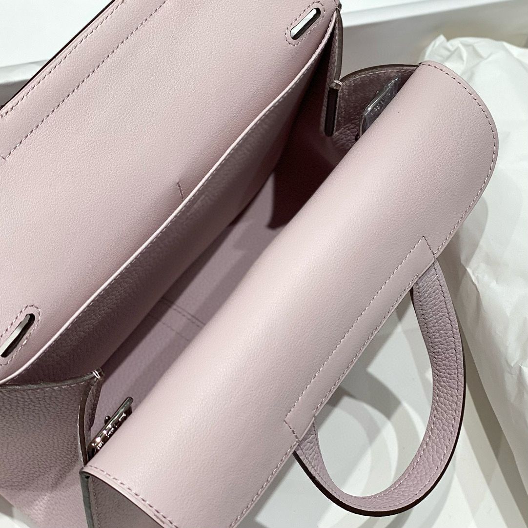 Hermes Halzan 25 Bag in Mauve Pale Clemence Leather - Image 9