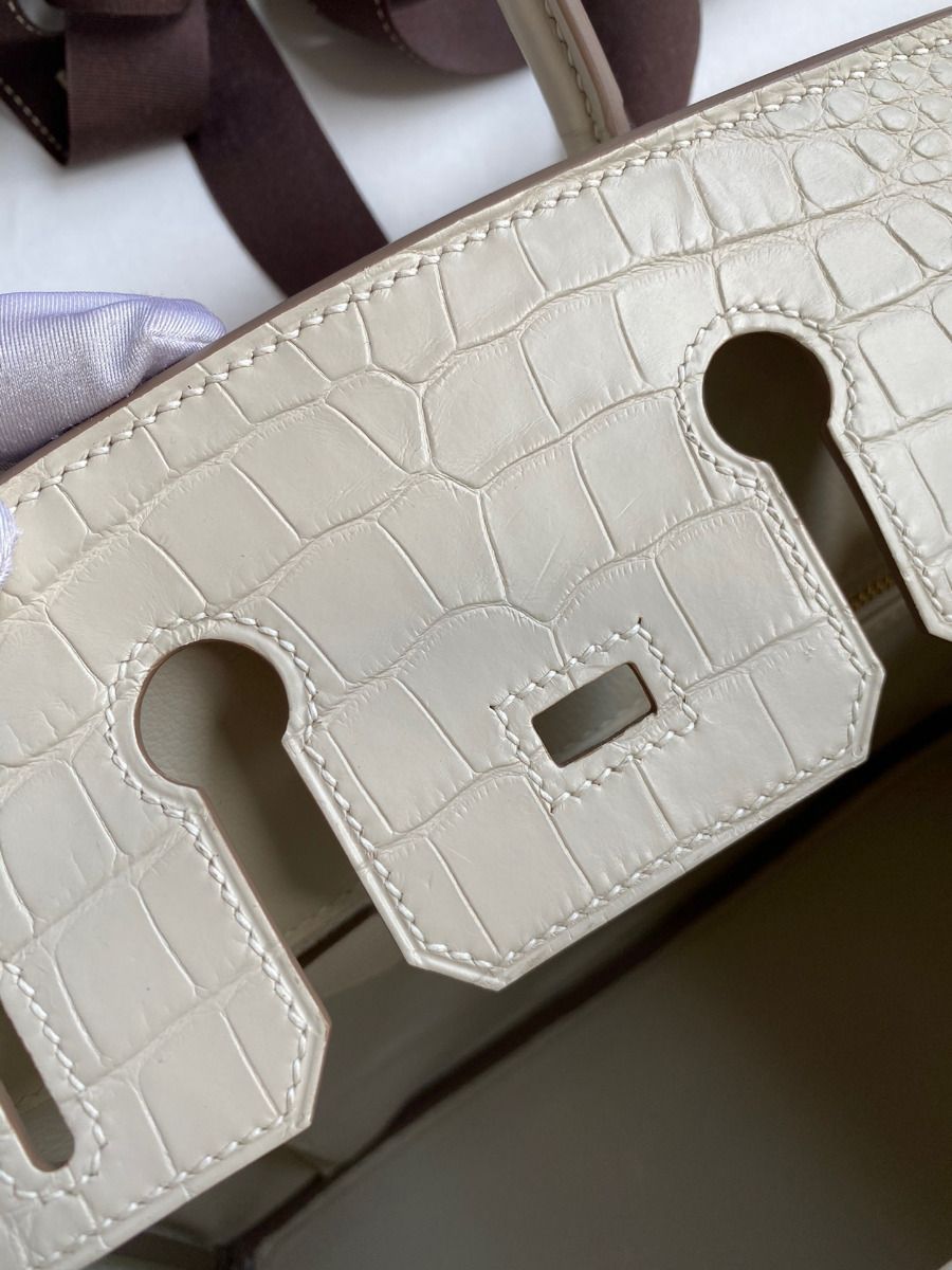 Hermes Birkin 25 Retourne Handmade Bag In Beton Matte Alligator Leather - Image 10