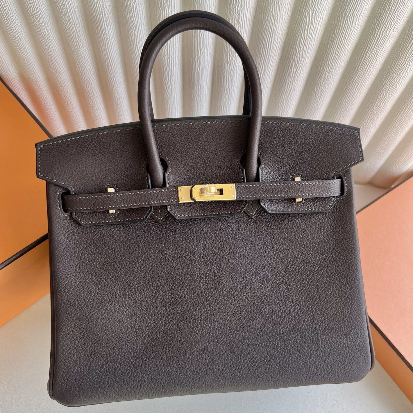 Hermes Birkin 25 Retourne Handmade Bag in Ebene Barenia Faubourg Calfskin