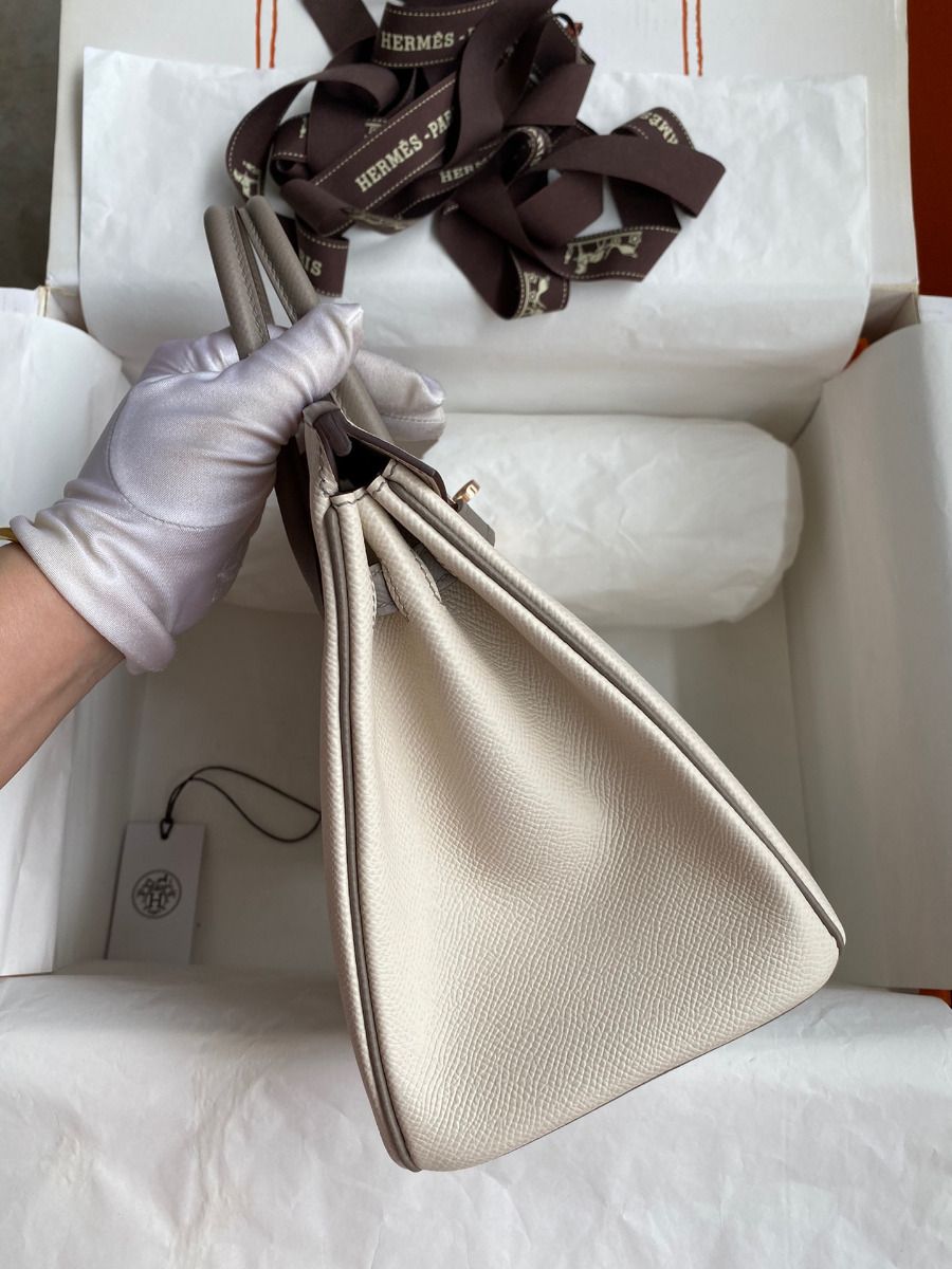 Hermes HSS Birkin 25 Bicolor Bag in Craie and Gris Asphalt Epsom Calfskin - Image 6