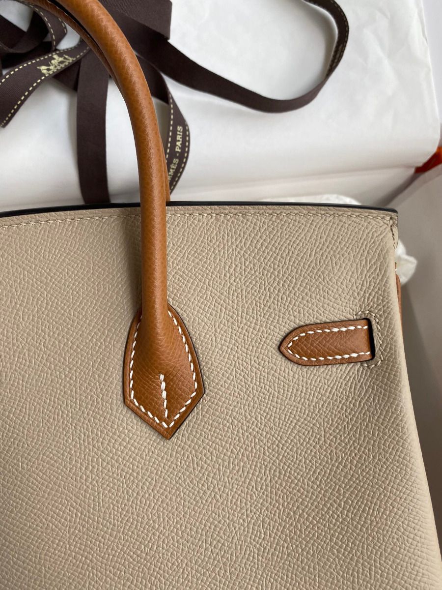 Hermes HSS Birkin 25 Bicolor Bag in Trench and Gold Epsom Calfskin - Image 5