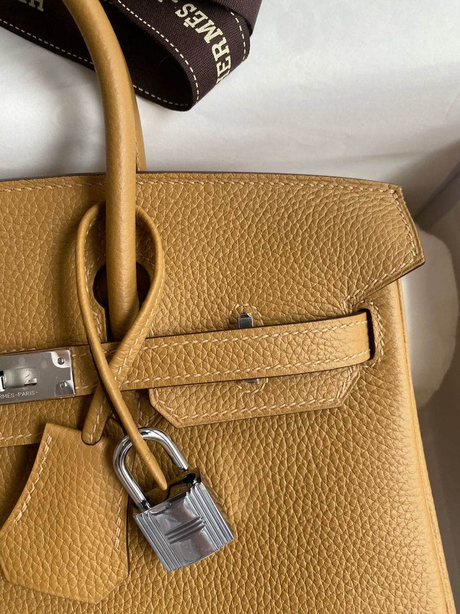 Hermes Birkin 25 Retourne Handmade Bag In Biscuit Clemence Leather - Image 4
