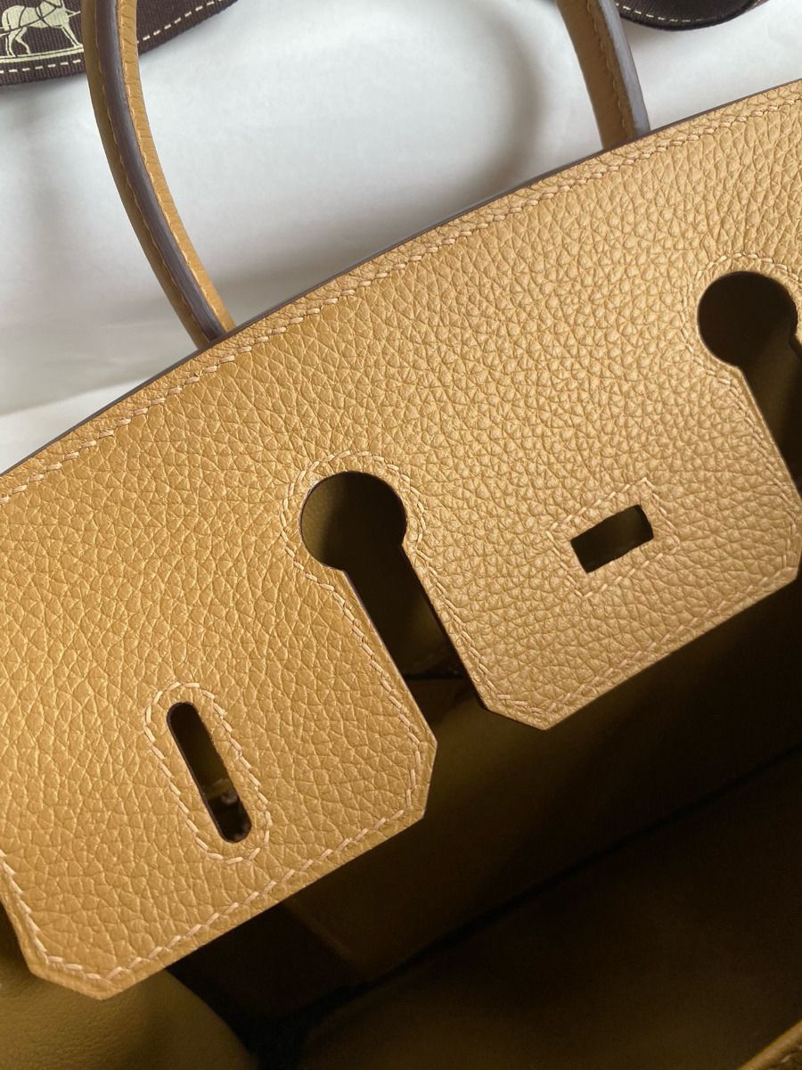 Hermes Birkin 25 Retourne Handmade Bag In Biscuit Clemence Leather - Image 9