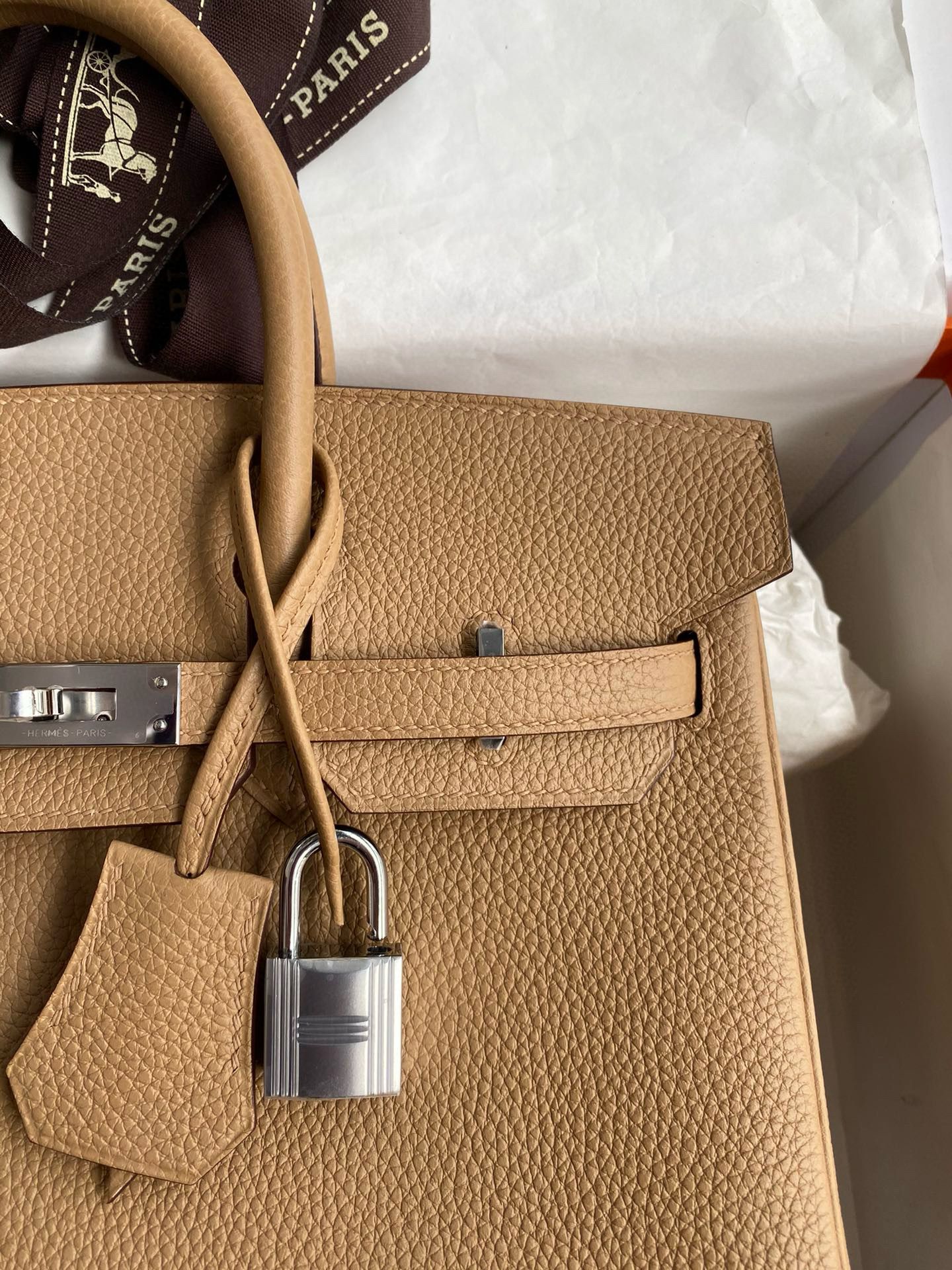 Hermes Birkin 25 Retourne Handmade Bag in Chai Clemence Leather - Image 4