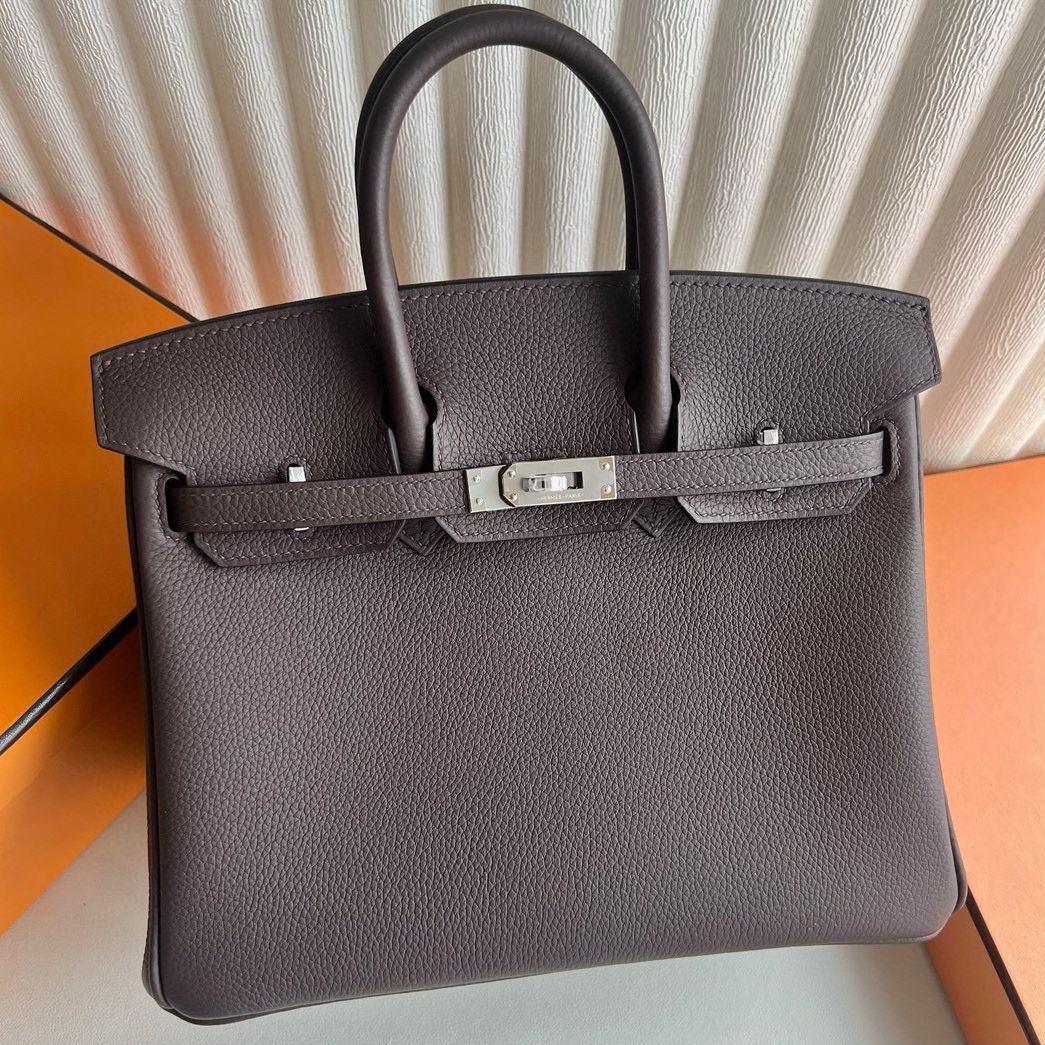 Hermes Birkin 25 Retourne Handmade Bag in Chocolat Clemence Leather