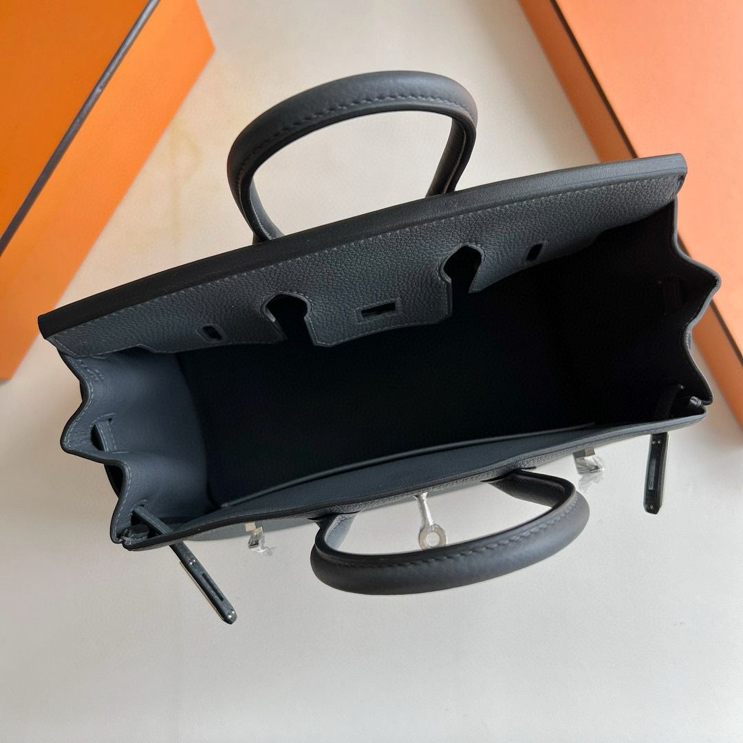 Hermes Birkin 25 Retourne Handmade Bag in Gris Misty Clemence Leather - Image 4