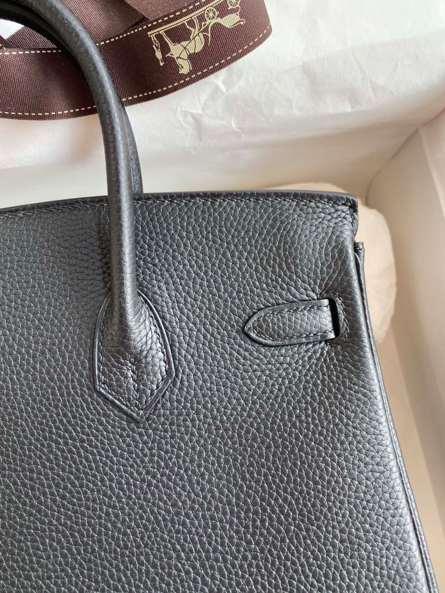 Hermes Birkin 25 Handmade Bag In Black Clemence Leather - Image 5