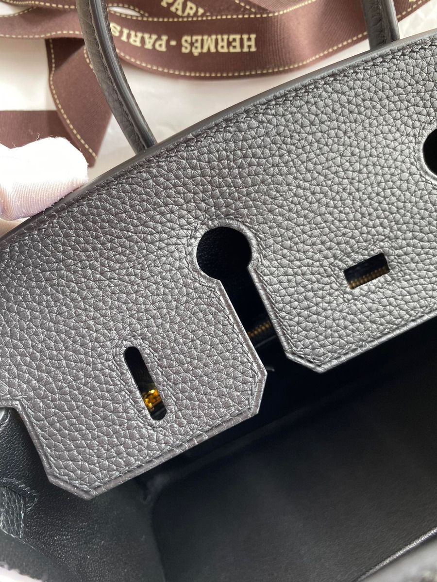 Hermes Birkin 25 Handmade Bag In Black Clemence Leather - Image 9
