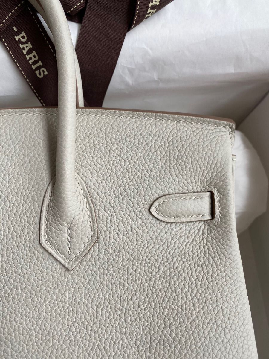Hermes Birkin 25 Retourne Handmade Bag In Pearl Grey Clemence Leather - Image 5