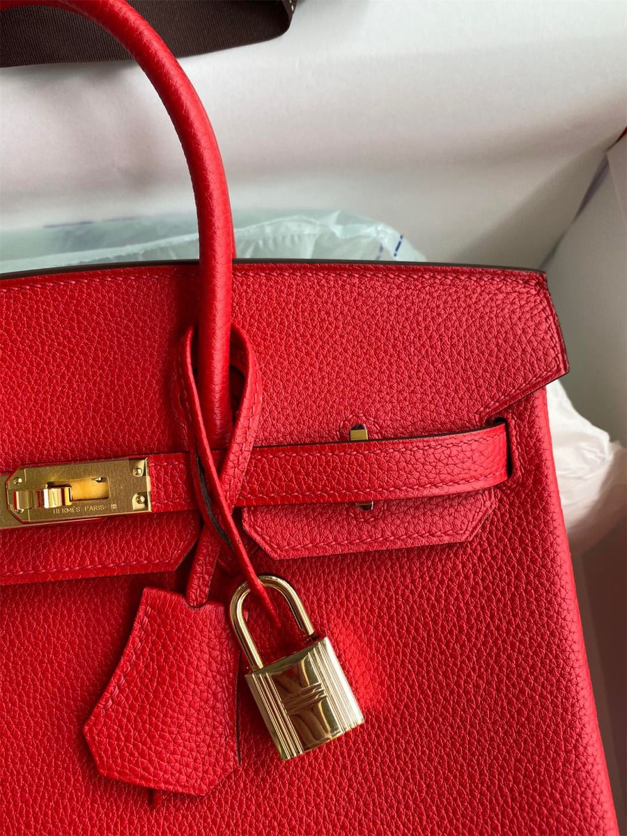 Hermes Birkin 25 Handmade Bag In Red Clemence Leather - Image 4