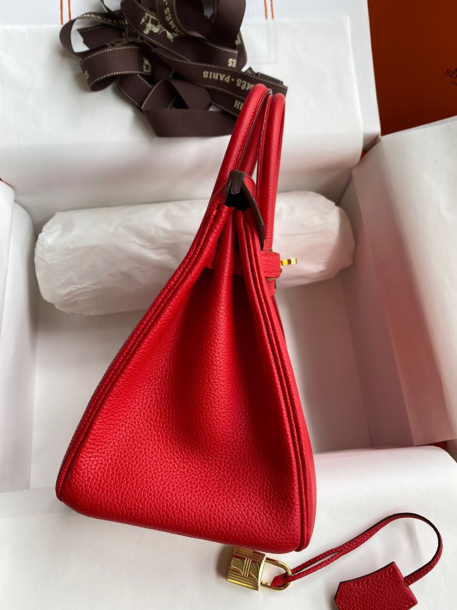 Hermes Birkin 25 Handmade Bag In Red Clemence Leather - Image 6