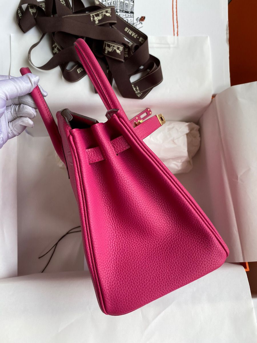 Hermes Birkin 25 Retourne Handmade Bag In Rose Tyrien Clemence Leather - Image 6