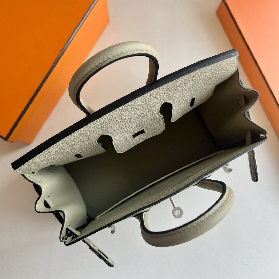 Hermes Birkin 25 Retourne Handmade Bag in Sauge Clemence Leather - Image 5