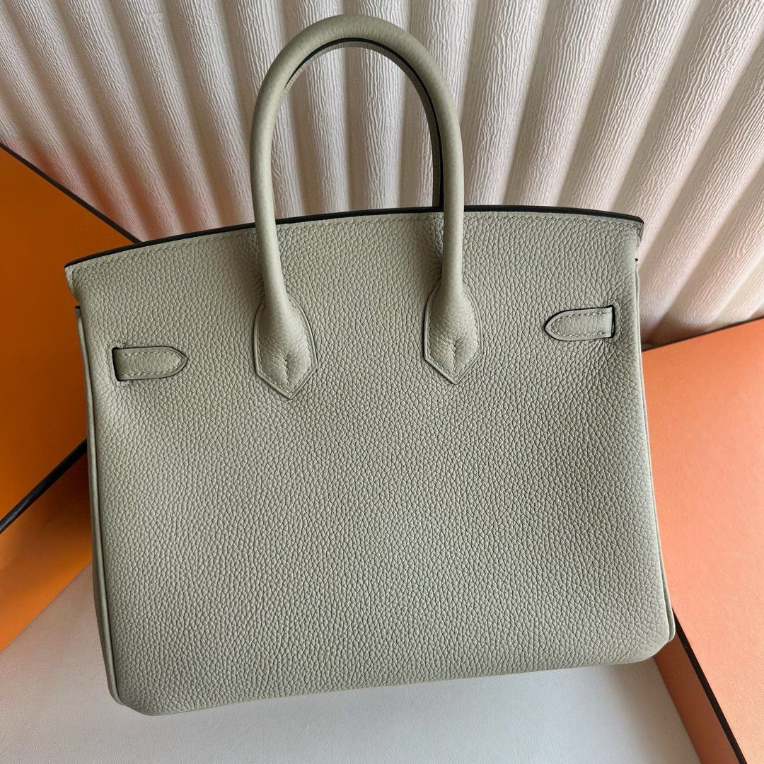 Hermes Birkin 25 Retourne Handmade Bag in Sauge Clemence Leather - Image 9