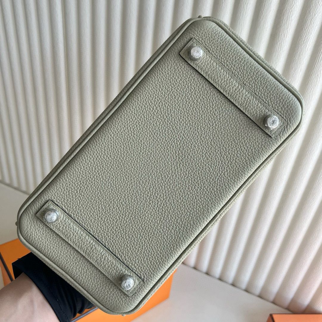 Hermes Birkin 25 Retourne Handmade Bag in Sauge Clemence Leather - Image 10