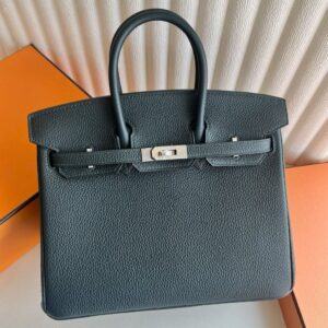 Hermes Birkin 25 Retourne Handmade Bag in Vert Cypres Clemence Leather
