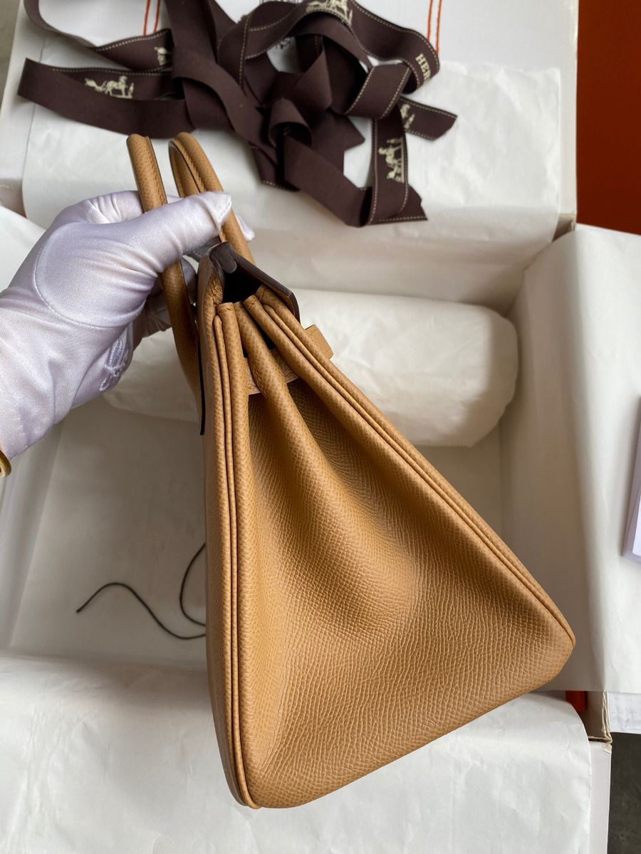 Hermes Birkin 25 Retourne Handmade Bag In Biscuit Epsom Calfskin - Image 6