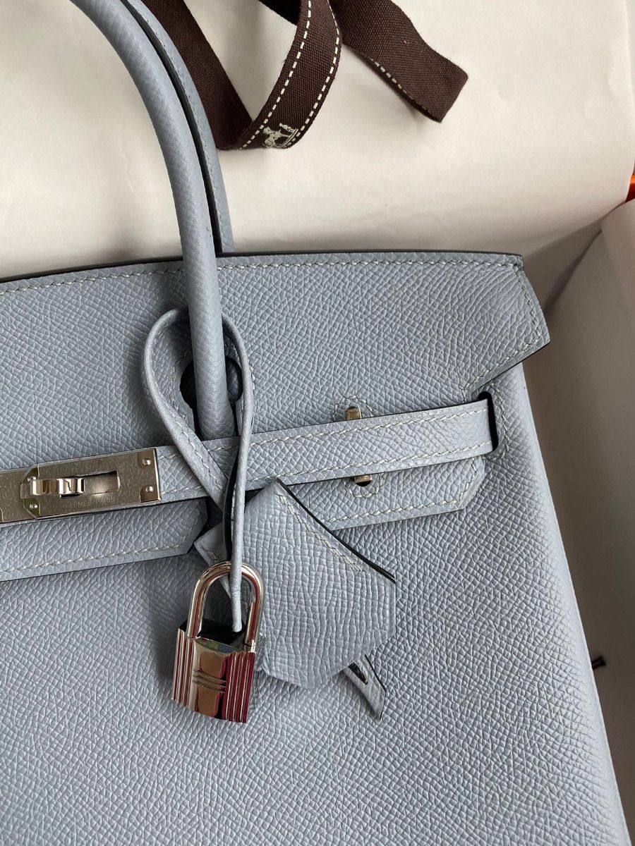 Hermes Birkin 25 Retourne Handmade Bag In Blue Lin Epsom Calfskin - Image 4