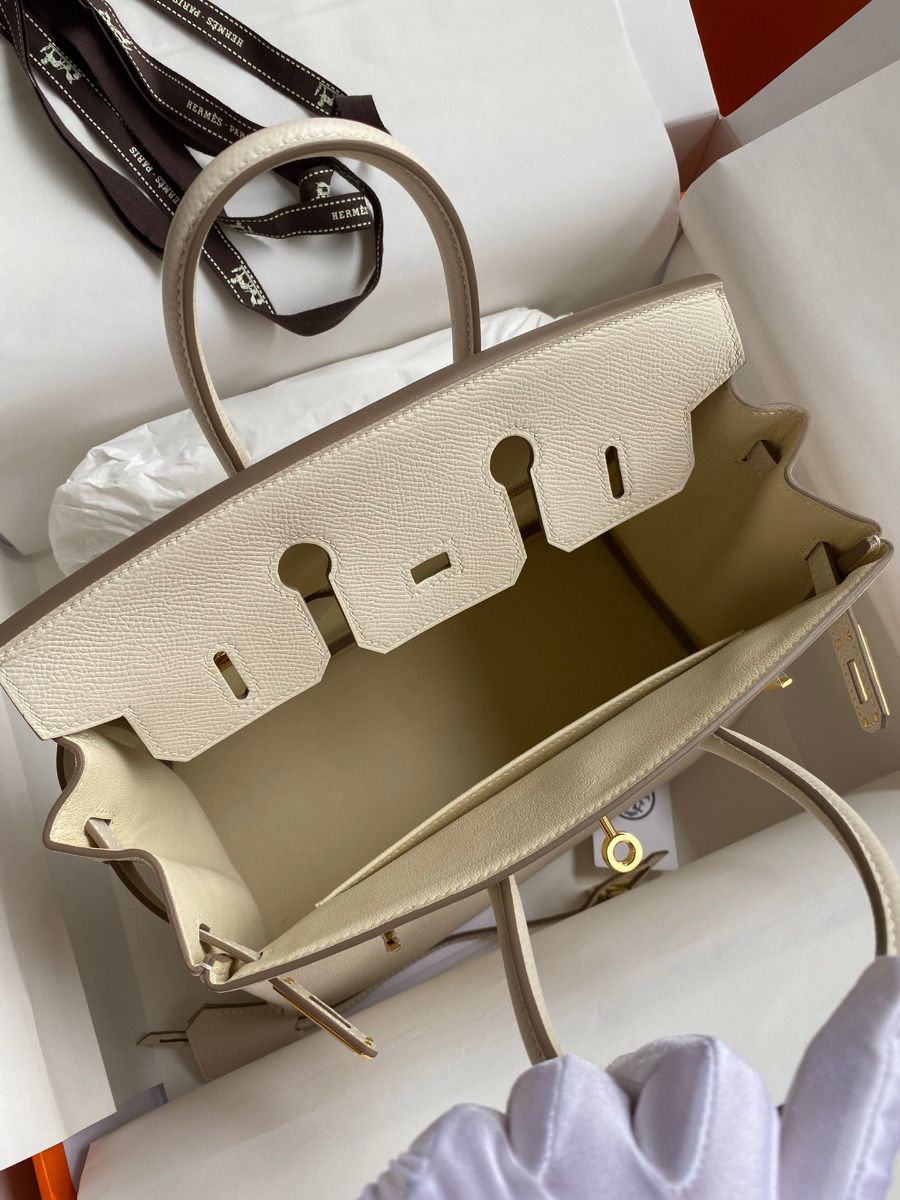 Hermes Birkin 25 Retourne Handmade Bag In Craie Epsom Calfskin - Image 6